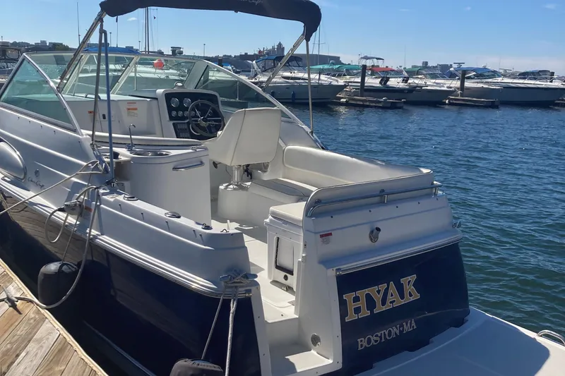 Slide: The Image of 2001 Chris-Craft 26 Constellation boat docked in Boston marina. - 3