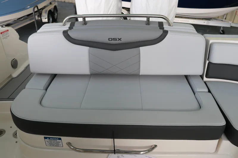 Slide: The Image of 2025 Chaparral 280 OSX boat seat, gray upholstery, modern design, comfortable marine seating. - 10