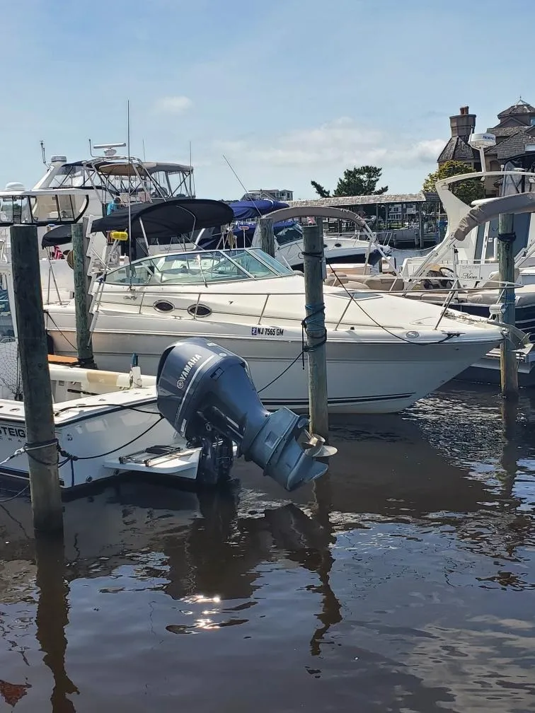 The Image of 2000 Sea Ray 270 Sundancer docked at marina, surrounded by other boats. - 5