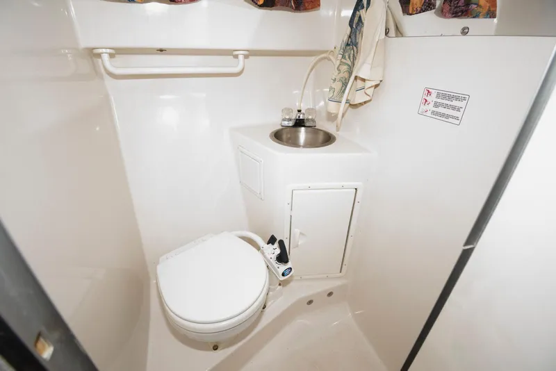 Slide: The Image of Compact bathroom in 1995 Monterey 246 SEL cruiser with toilet and sink. - 12