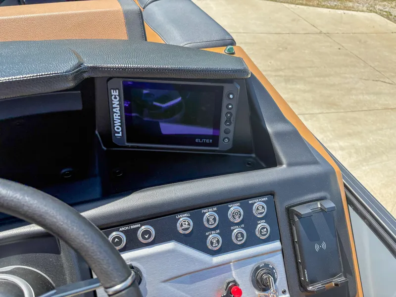 Slide: The Image of Control panel of 2025 Trifecta 25 RF SS boat with Lowrance Elite display. - 9