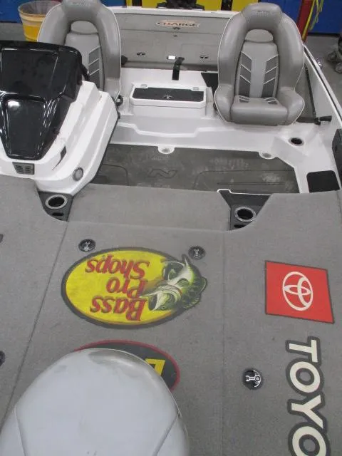 Slide: The Image of 2024 Nitro Z20 boat interior with Bass Pro Shops and Toyota logos. - 16