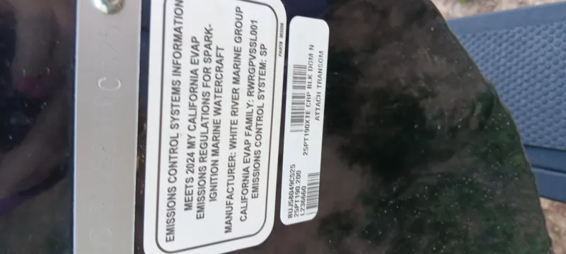 Slide: The Image of Sticker on 2025 Tracker Pro Team 190 showing emissions control information. - 22