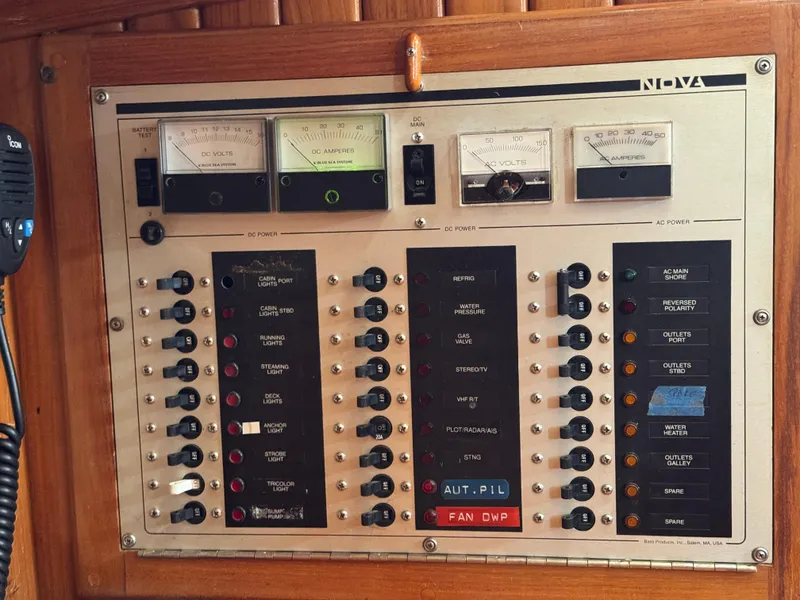 Slide: The Image of Electrical control panel on a 1988 Cabo Rico 38XL yacht. - 45