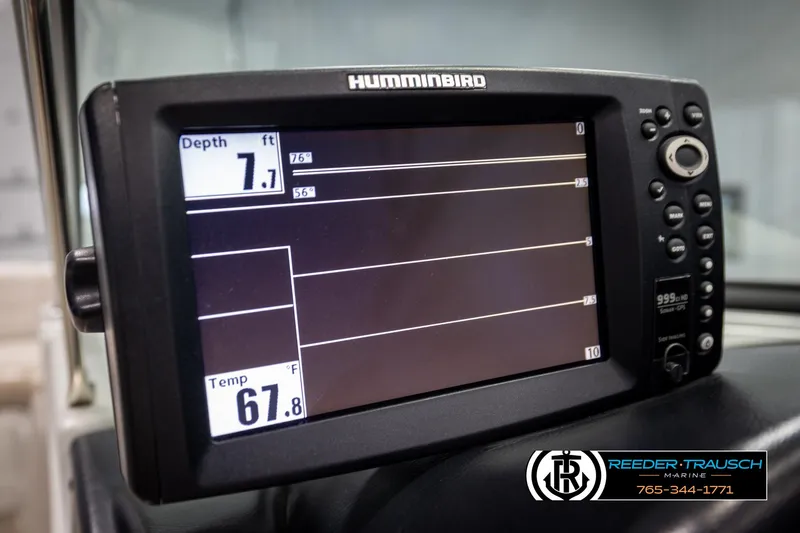 Slide: The Image of Humminbird sonar GPS display on 2014 Crownline 255 SS boat, showing depth and temperature. - 28