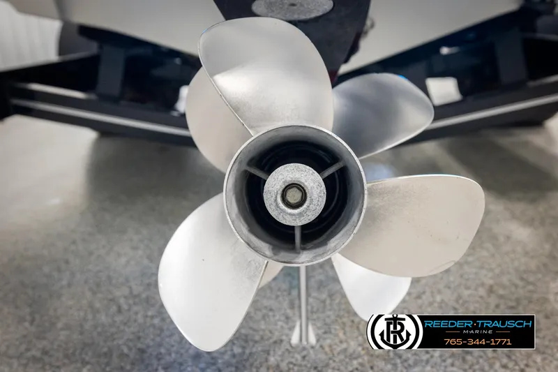 Slide: The Image of Close-up of a 2014 Crownline 255 SS boat propeller, displayed at Reeder-Trausch Marine. - 49
