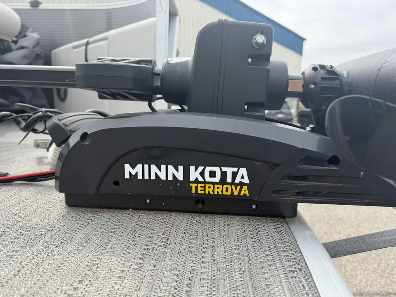 Slide: The Image of Minn Kota Terrova motor on 2022 Godfrey Sweetwater 1886 FX boat deck. - 17