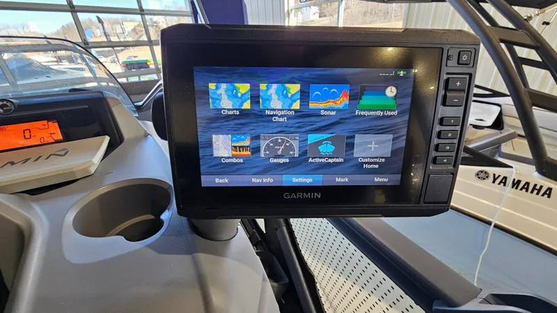Slide: The Image of Garmin navigation display on 2023 Sea-Doo Switch Cruise 21 boat dashboard. - 16