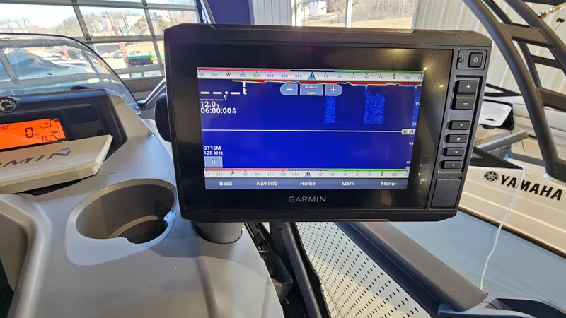 Slide: The Image of Garmin navigation display on 2023 Sea-Doo Switch Cruise 21 boat dashboard. - 17