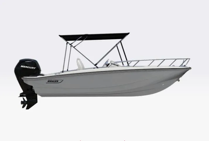 Slide: The Image of 2025 Boston Whaler 160 Super Sport boat with Mercury outboard motor, side view. - 9
