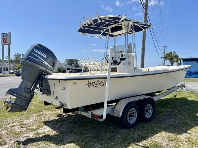 Slide: The Image of 2007 Jones Brothers 23 Bateau boat on trailer with Yamaha outboard motor. - 3