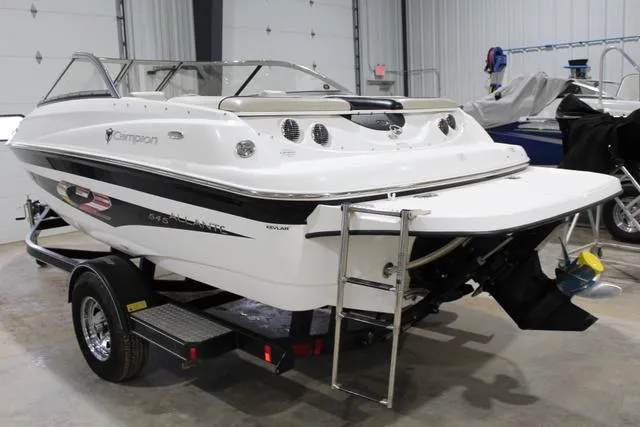Slide: The Image of 2007 Campion Allante 545i BR boat on trailer in indoor storage facility. - 10