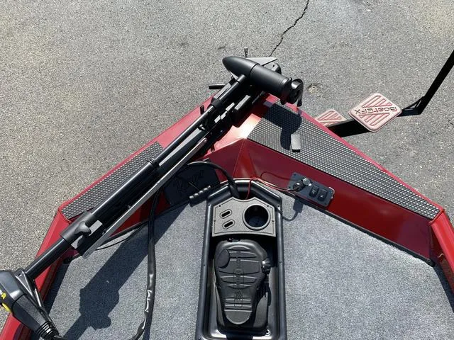 Slide: The Image of 2023 Ranger RT178 boat deck with trolling motor and foot pedal controls. - 5