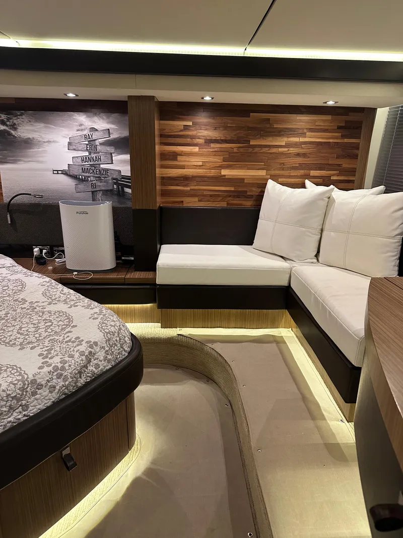 Slide: The Image of Luxurious interior of 2016 Sea Ray L590 Fly yacht with elegant seating and modern design. - 30
