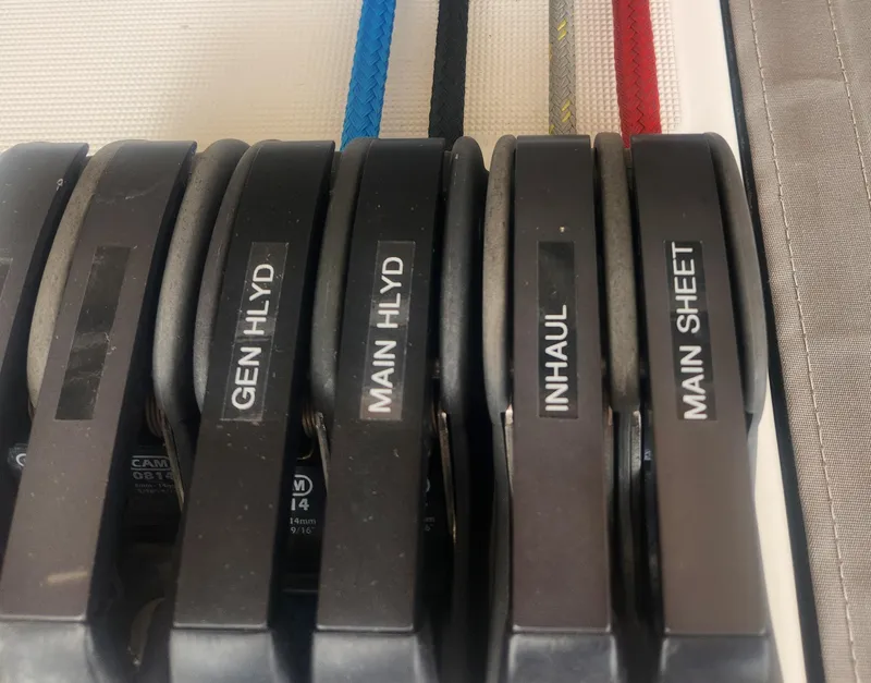 Slide: The Image of Close-up of sailing rope clutches on a 2013 Beneteau Oceanis 41 yacht. - 8