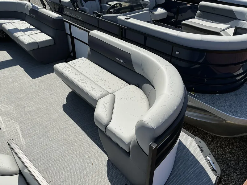 Slide: The Image of Luxurious seating on 2025 Viaggio Lago V 20 C pontoon boat, featuring sleek design and comfort. - 6