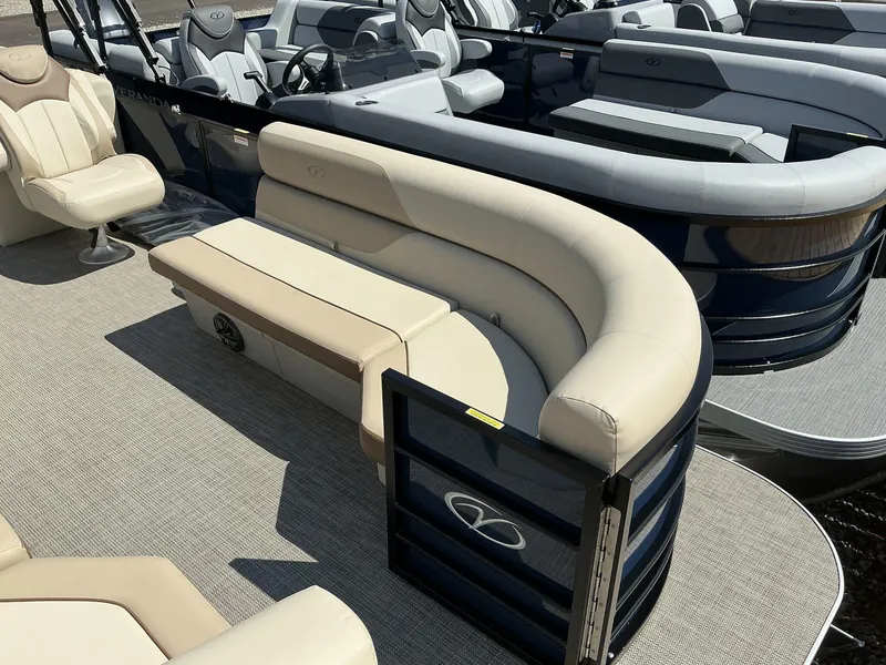 Slide: The Image of Luxurious Veranda Vista View Series 2025 pontoon boat with plush seating and modern design. - 5