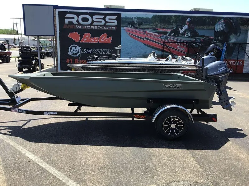 Slide: The Image of 2025 Edge Duck Boats 550-SP on trailer at Ross Motorsports dealership. - 3