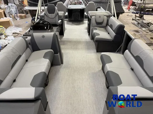 Slide: The Image of 2025 Tahoe Geofish 2385 boat interior with spacious seating and modern design. - 8