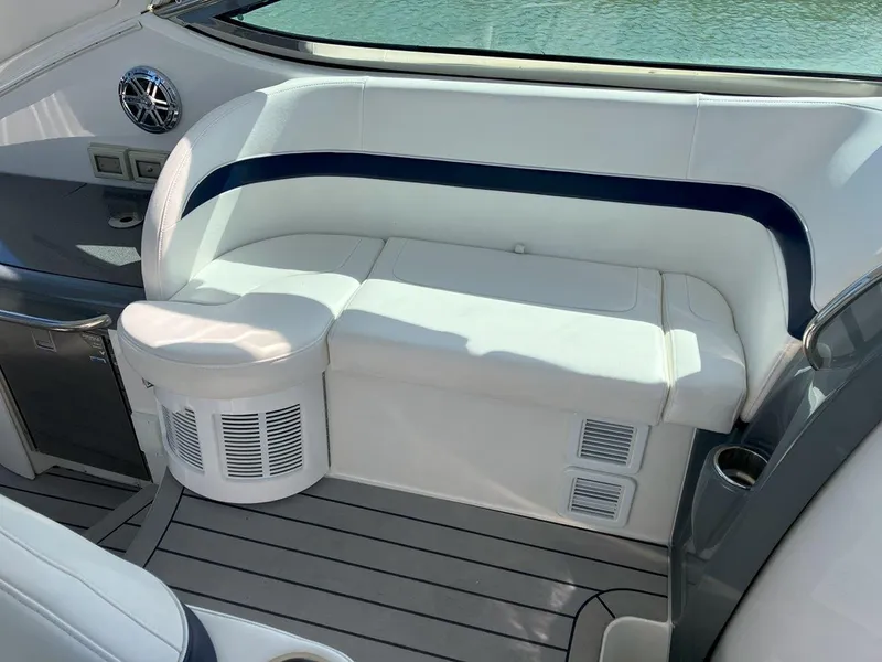 Slide: The Image of 2016 Formula 37 PC boat interior with white seating and modern design. - 18