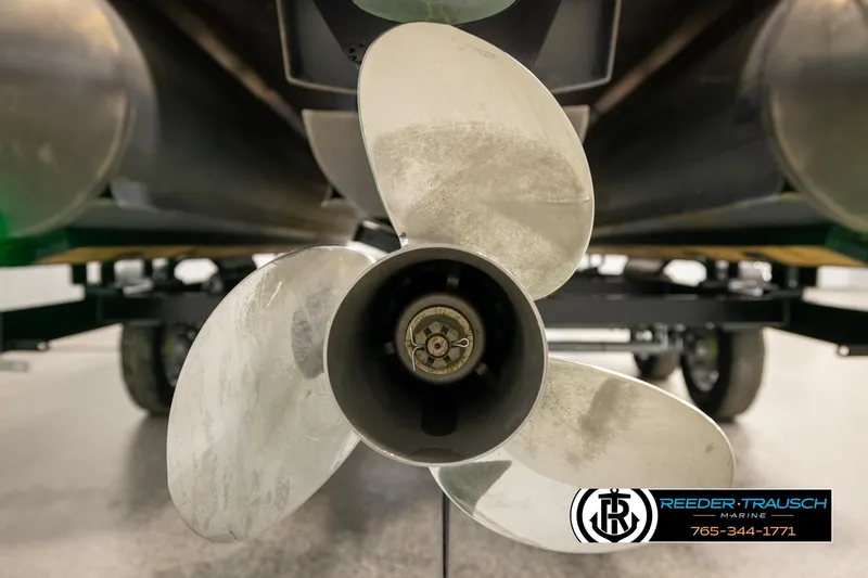 Slide: The Image of Close-up of a 2017 Crest 200 L CPT boat propeller with trailer in background. - 42