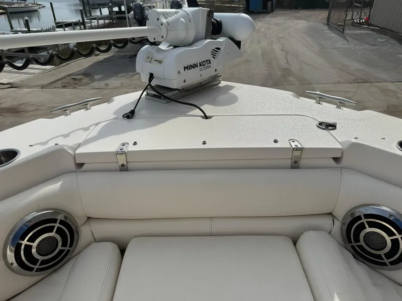Slide: The Image of 2015 Grady-White Freedom 255 boat with Minn Kota trolling motor and speakers. - 21