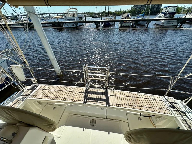 Slide: The Image of Beneteau Oceanis 41 sailboat deck overlooking marina, 2012 model. - 16
