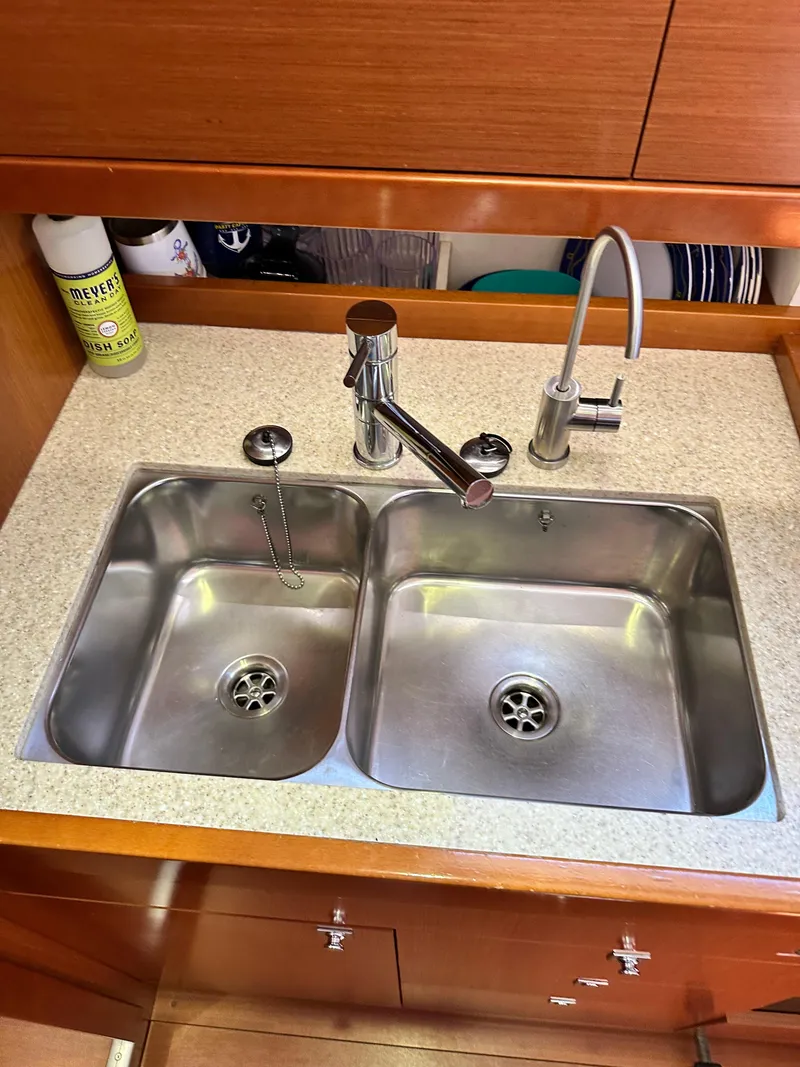 Slide: The Image of Stainless steel double sink in 2012 Beneteau Oceanis 41 yacht kitchen. - 42