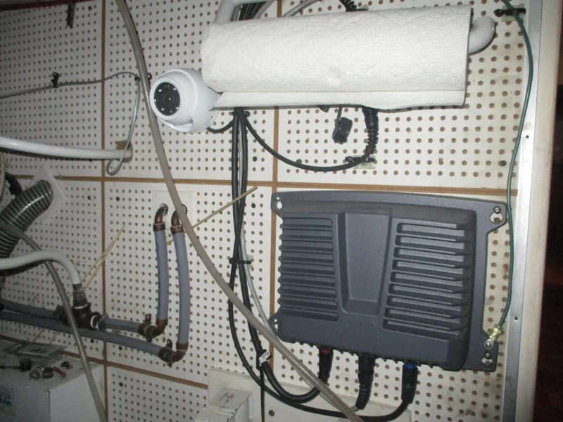 Slide: The Image of Electrical panel and wiring inside a 1994 Grand Banks 49 Motoryacht. - 29