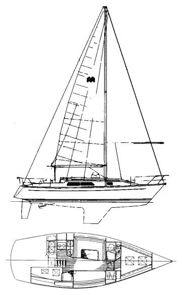 Slide: The Image of Line drawing of 1985 Mirage Yachts 35 sailboat with interior layout. - 2