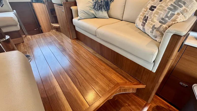 Slide: The Image of Luxurious interior of 2025 Princess F50 yacht with scenic river view. - 7