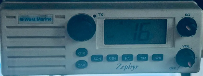 Slide: The Image of Vintage West Marine Zephyr radio display on a 1980 C & L Sea Ranger boat. - 22
