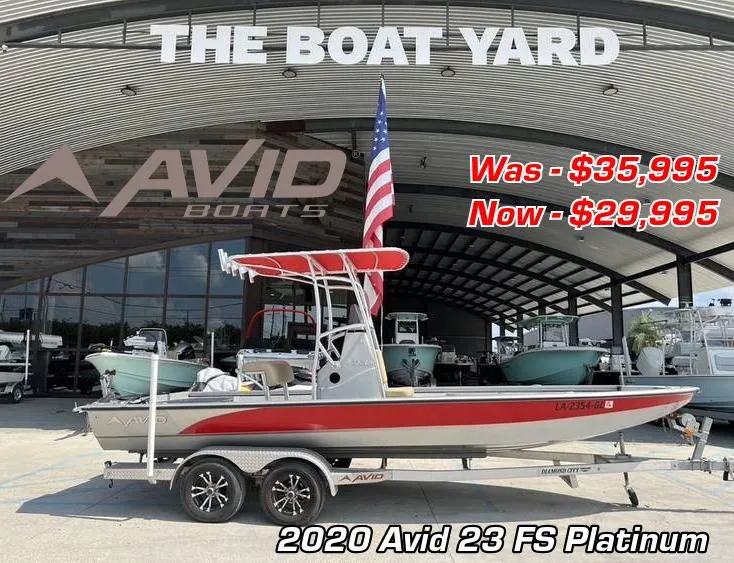 Slide: The Image of 2020 Avid 23 FS Platinum boat on trailer, sale price $29,995 at The Boat Yard. - 0