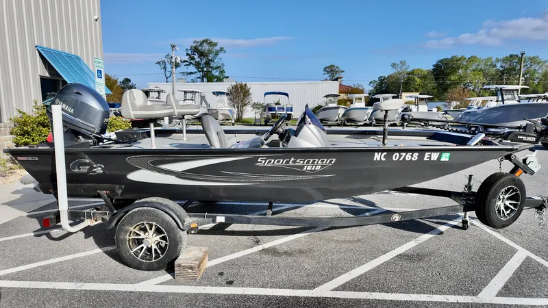 Slide: The Image of 2021 G3 Sportsman 1610 boat on trailer, parked outdoors in a lot. - 8