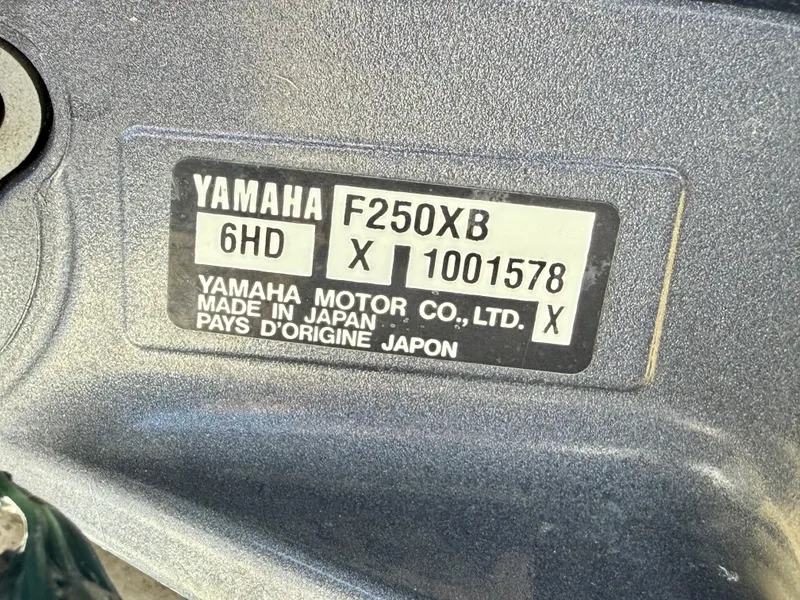 Slide: The Image of Yamaha F250XB engine label on 2018 Tidewater 232 CC Adventure boat. - 22