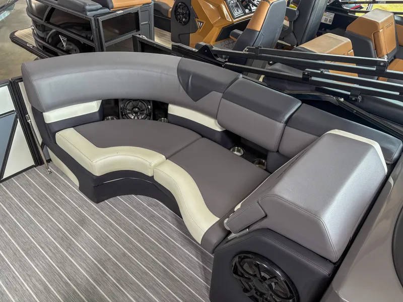 Slide: The Image of Luxurious seating on 2025 Trifecta 23 RF SS pontoon boat, featuring modern design and comfort. - 5