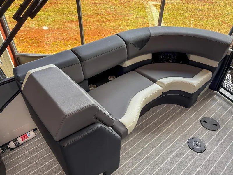 Slide: The Image of Luxurious seating area in 2025 Trifecta 23 RF SS pontoon boat with modern design. - 8