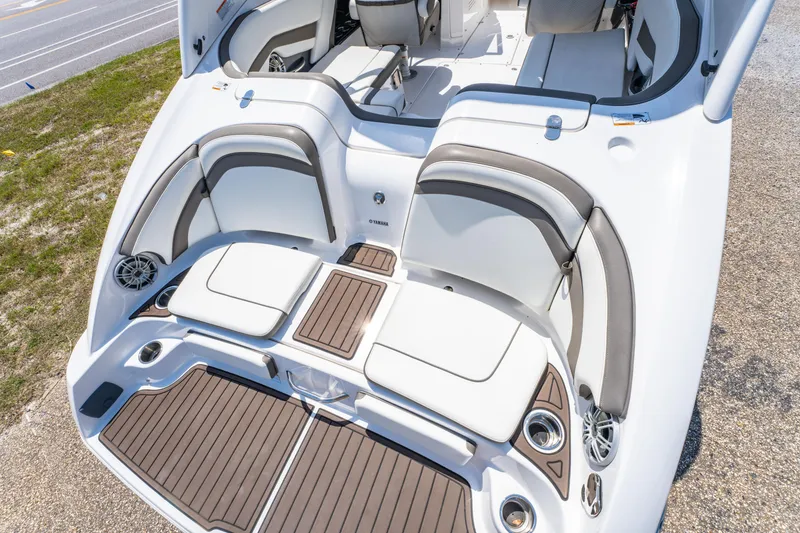 Slide: The Image of 2015 Yamaha Boats 242 Limited S, featuring a sleek, modern deck design. - 7