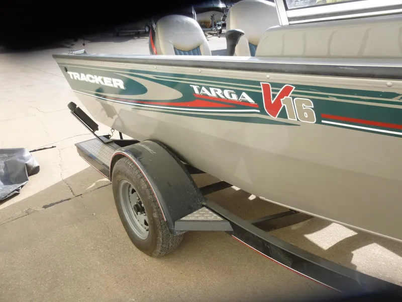 Slide: The Image of 2004 Bass Tracker Targa 16 WT boat on trailer, side view. - 35