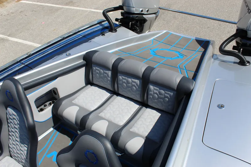 Slide: The Image of 2025 Fountain 34 Thundercat boat interior with stylish seating and modern design. - 13
