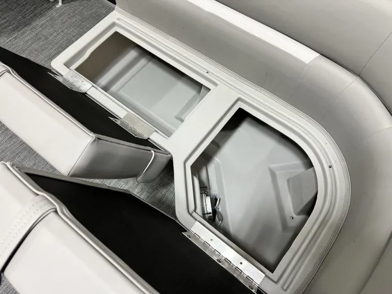 Slide: The Image of Interior storage compartments of 2025 Godfrey Xperience 2086 CX boat, featuring sleek design. - 8