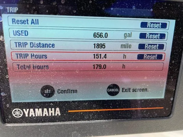 Slide: The Image of Yamaha display showing trip data: 656 gallons used, 1895 miles, 151.4 trip hours. - 14
