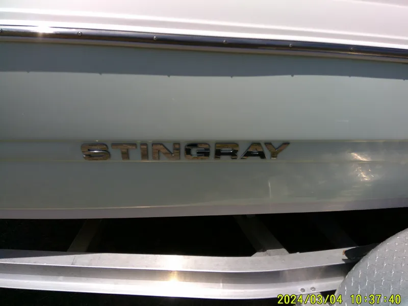Slide: The Image of 2019 Stingray 191 Dual Console boat with logo on side. - 6