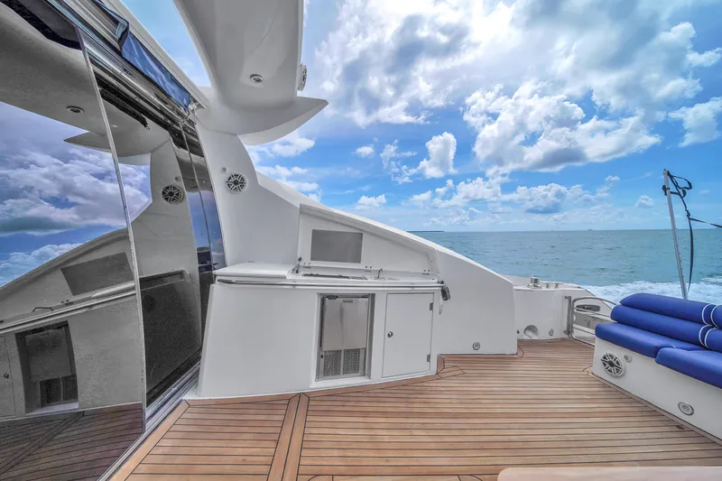 Slide: The Image of Sunseeker Predator 72 yacht deck, 2006 model, with ocean view and luxurious seating. - 25