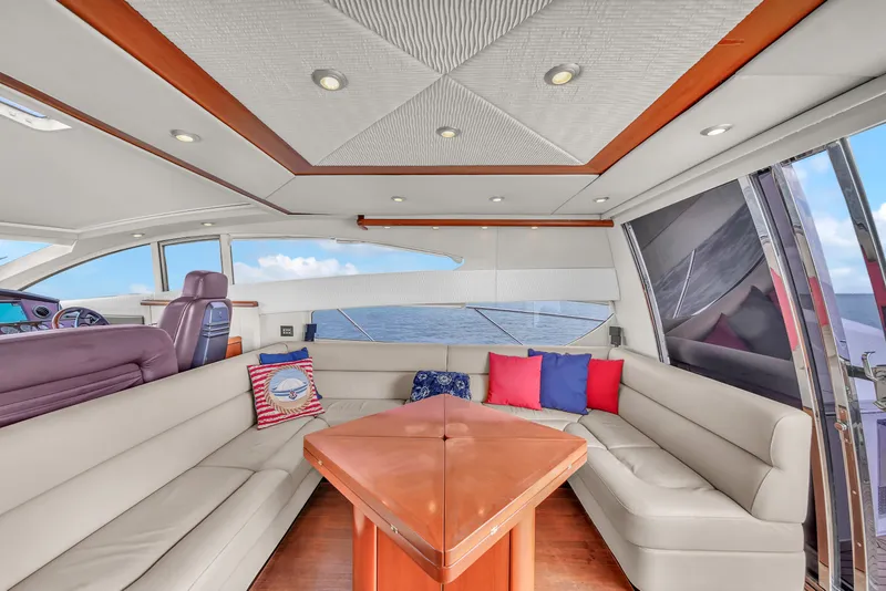 Slide: The Image of Luxurious interior of 2006 Sunseeker Predator 72 yacht with plush seating and ocean view. - 31