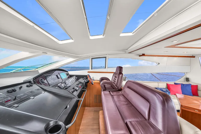 Slide: The Image of Interior of 2006 Sunseeker Predator 72 yacht with leather seating and panoramic windows. - 34