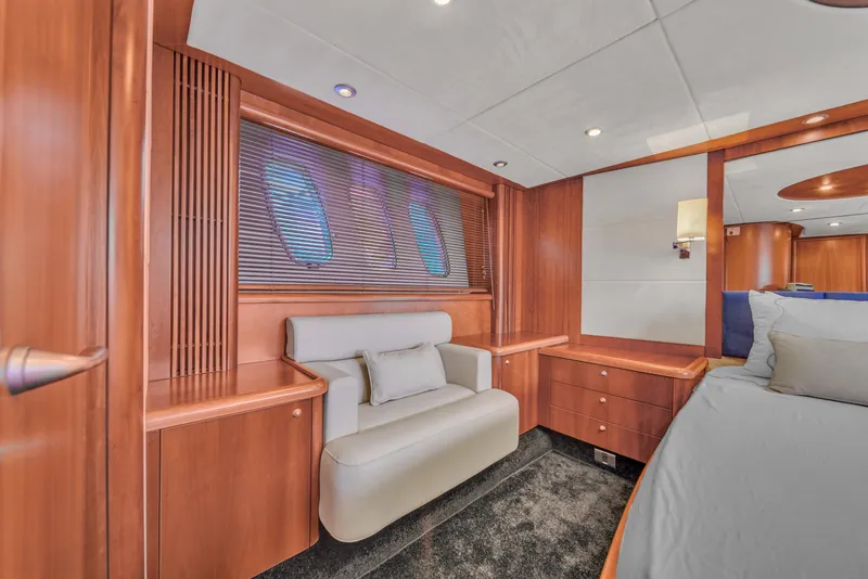 Slide: The Image of Luxurious cabin interior of 2006 Sunseeker Predator 72 yacht with elegant wood finishes. - 49