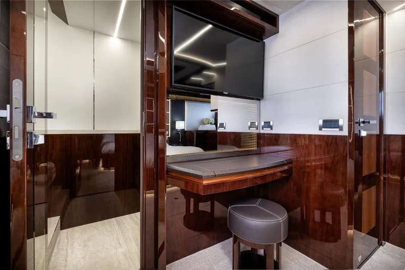 Slide: The Image of Luxurious interior of 2020 Galeon 640 Fly yacht with sleek wood finishes and modern design. - 34