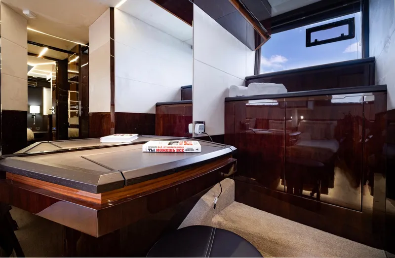 Slide: The Image of Luxurious interior of 2020 Galeon 640 Fly yacht with modern furnishings and sleek design. - 38