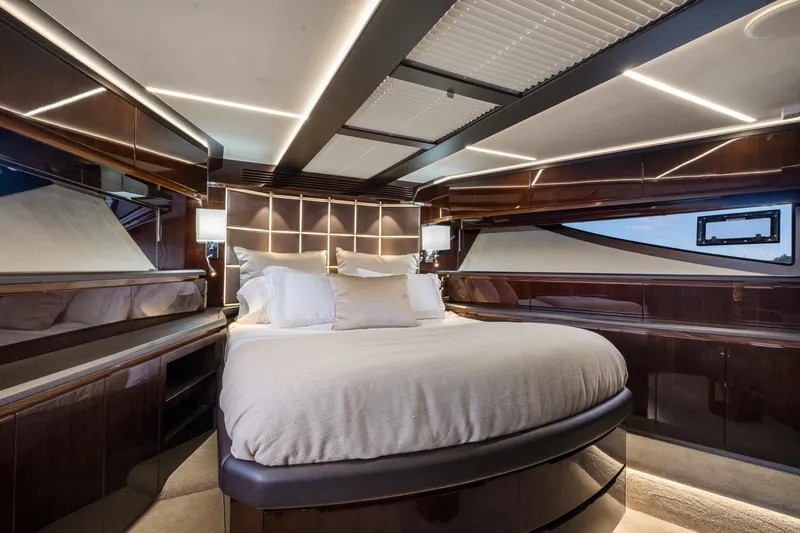 Slide: The Image of Luxurious bedroom interior of 2020 Galeon 640 Fly yacht with modern design and ambient lighting. - 40